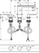Axor Waschtischarmatur mit drei Löchern, mit Diagramm zu Abmessungen und Anschlussdetails. Sichtbare Rohre und Armaturen sind abgebildet.